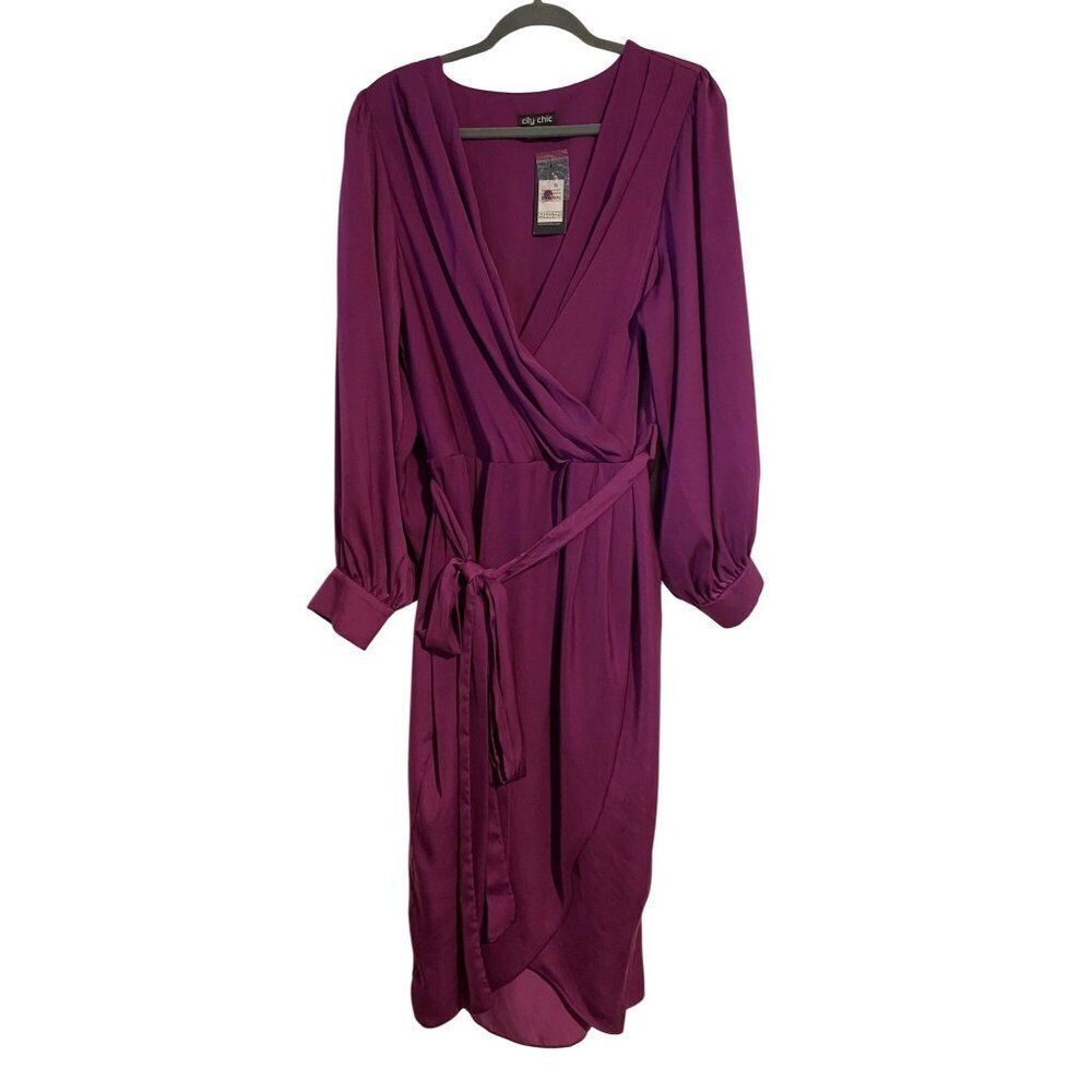 City Chic Magenta Faux Wrap Dress With Belt Women’s Size 18 Career Office Church